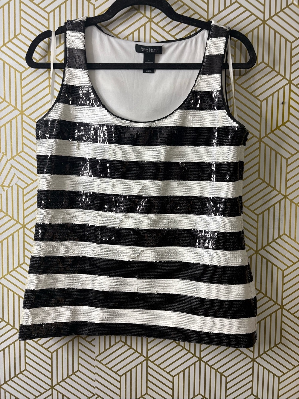 White House Black Market Black & White Striped Sequin Tank small